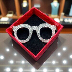 Rhinestone Glasses Brooch Pin Crystal Bling Spectacle Eyewear Quirky Gift Boxed